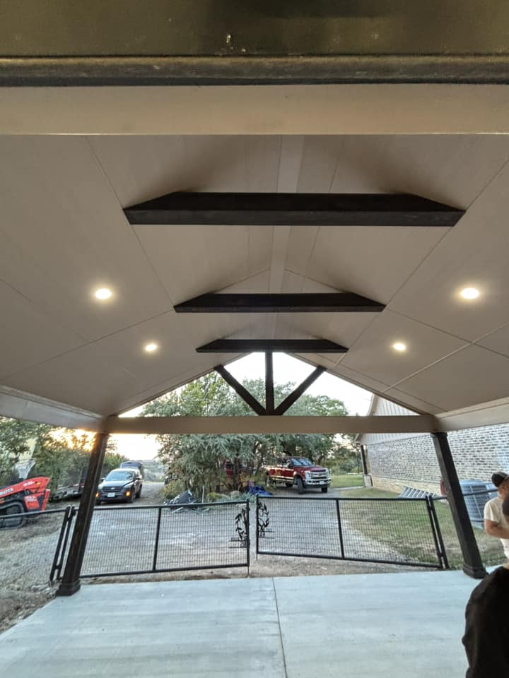 Outdoor covered patio recessed lighting installation Granbury electrician
