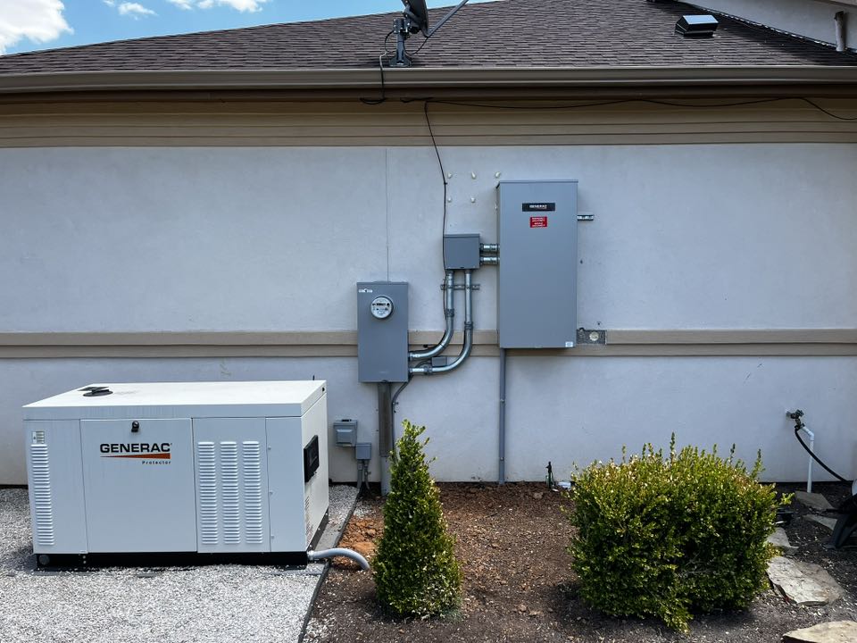 Generac whole-home generator installation with transfer switch panel in Granbury TX